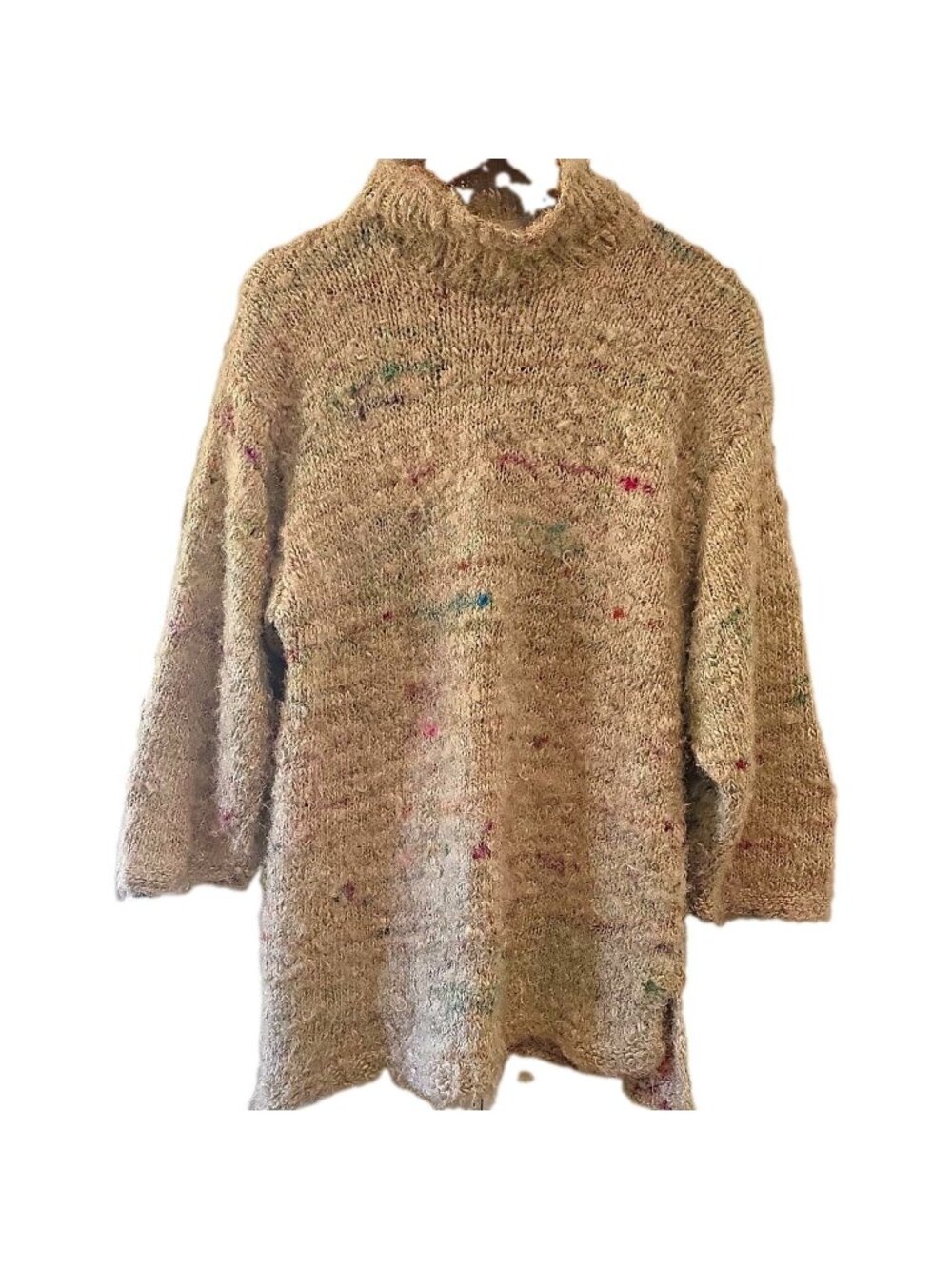 Noa Noa Women M 100% Silk Sweater Mock Turtleneck Chunky Knit Boho Drop Shoulder